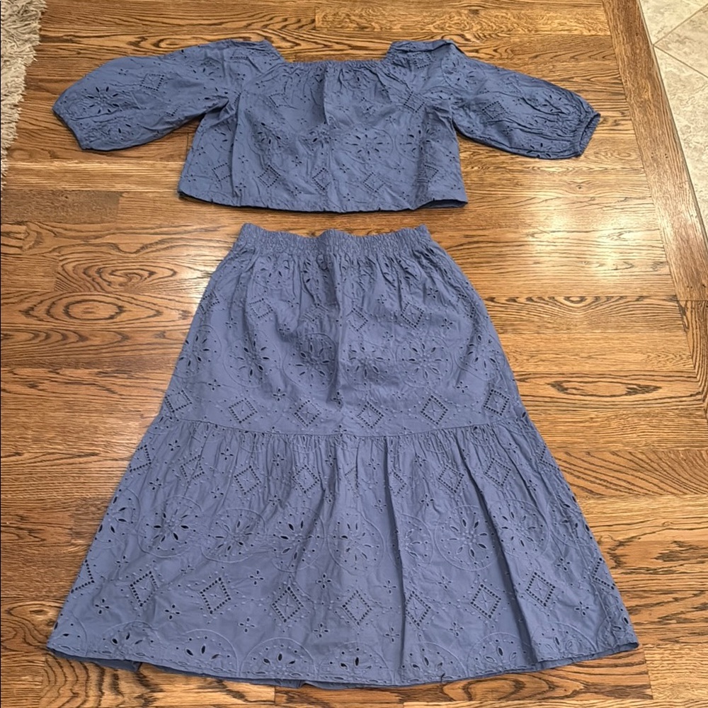 Casual Blue Top and Skirt with Ruffles SZ XS
